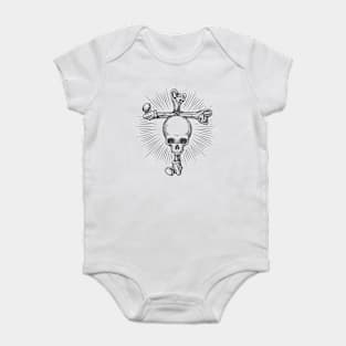 Human Skull fastened to Cross Made of Bones. Tattoo in engraving style. Baby Bodysuit